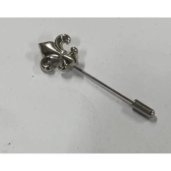 Vintage Fleur De Lis Stick Pin Lapel Pin Silver Tone French Lily Brooch Unisex