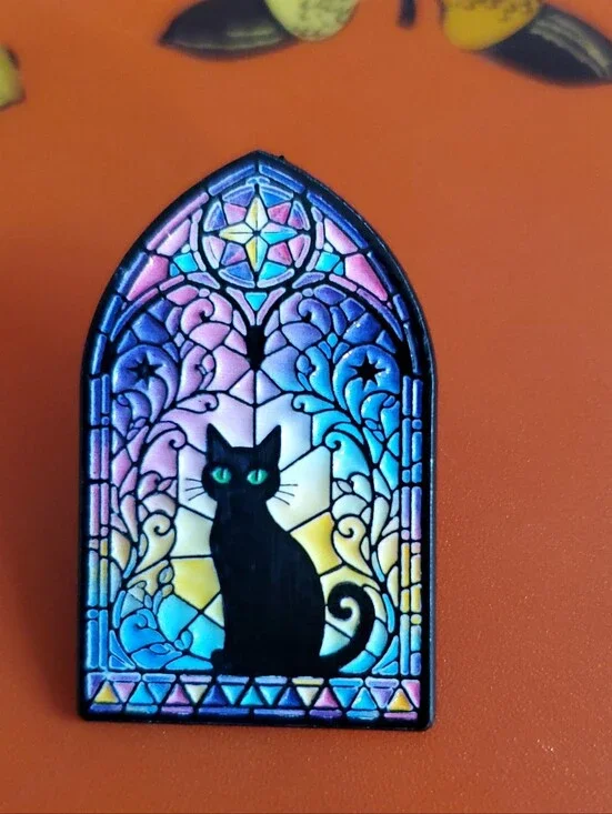 Black Cat Stained Glass Enamel Pin - Multicolor