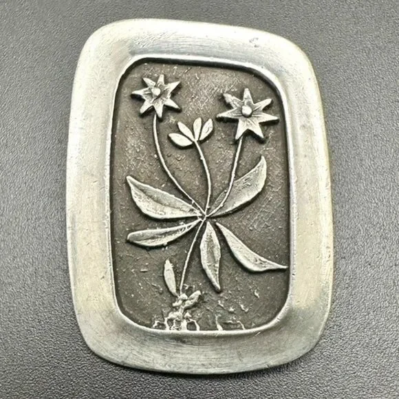 Vintage MID-CENTURY Rune Tennesmed SWEDEN PEWTER BROOCH PIN - floral flower