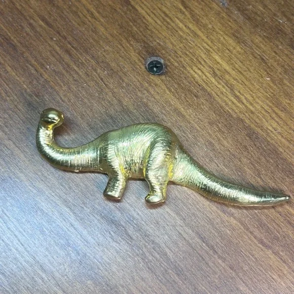 Vtg Gold Tone Dinosaur Brooch Brachiosaurus Apatosaurus Pin Made in USA 3.5