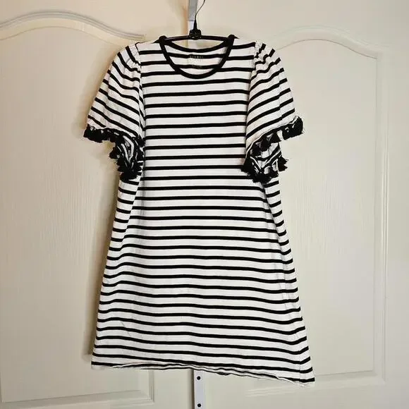 Kate Spade Black & White Striped Dress with Ruffle Sleeves