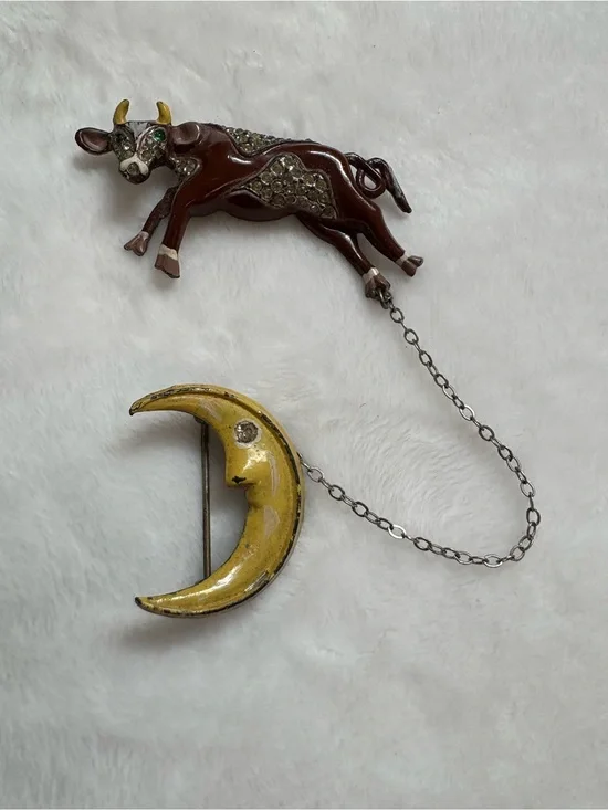 1940’s Coro Cow and Crescent Moon Linked Brooches