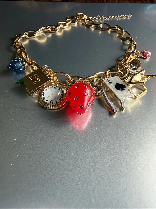 Kate spade Gold Charm necklaces with Red Dice & Playing Card Charms