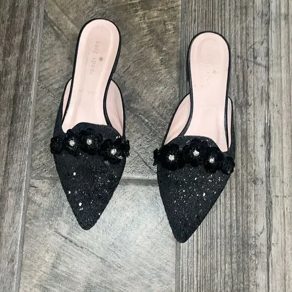 Kate Spade black embellished sparkly mules
