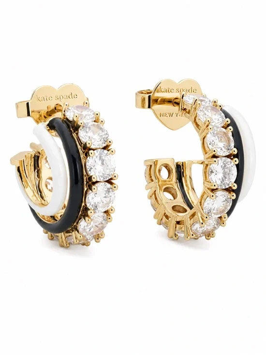 Kate Spade Hint of Shimmer Stacked Huggies Earrings in Black