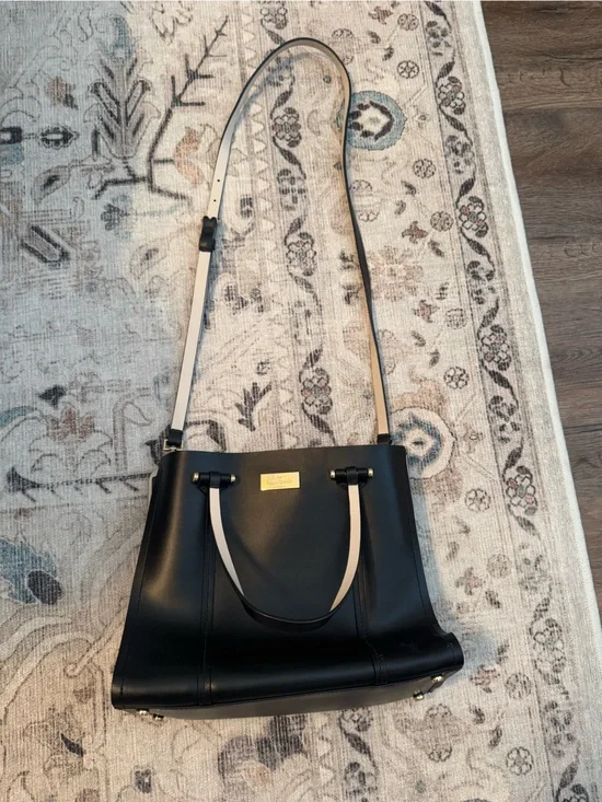 kate spade Black Leather Satchel with Ivory Strap
