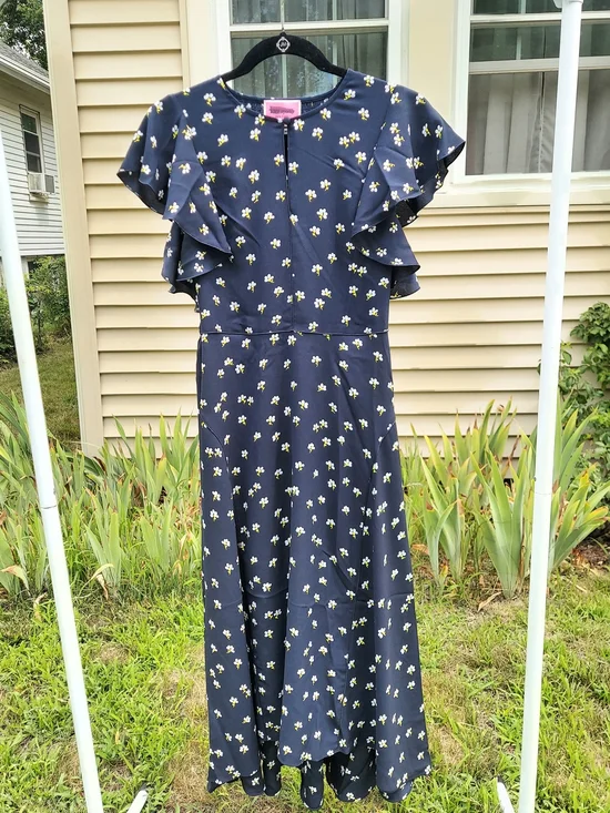 Kate Spade Daisy Toss Navy Floral High Low Midi Dress Women Size 2 NWOT Feminine