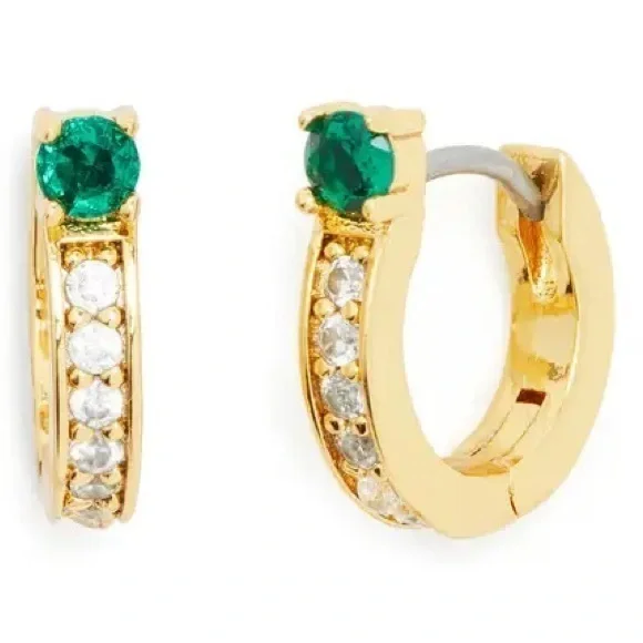 🆕Kate Spade New York Holiday Emerald Green Cubic Zirconia Huggie Earrings::NWT: