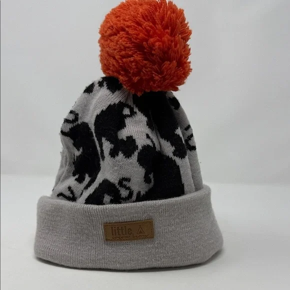Little Cocoa Bean Gray and Black Elephant Beanie with Orange Pom One Size
