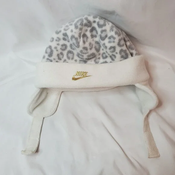 Baby‎ Girls Nike Leopard Print Fleece Trapper Hat White Grey