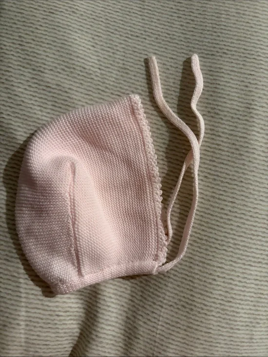 Classic Pale Pink Knit Baby Bonnet with Ties