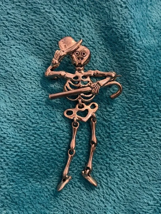 Vintage Articulated Skeleton Brooch Halloween Pin