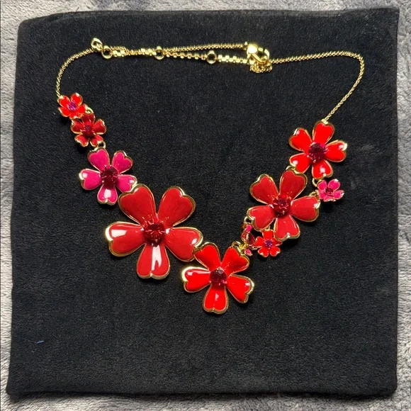 kate spade Red & Pink Enamel Floral Statement Necklace for Spring