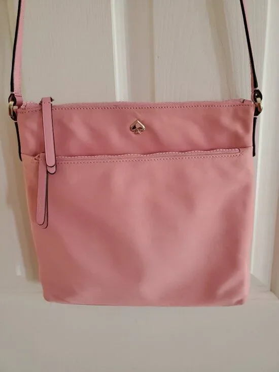 KATE SPADE Jae Flat Nylon Crossbody Bag Pink Leather Strap in Pink