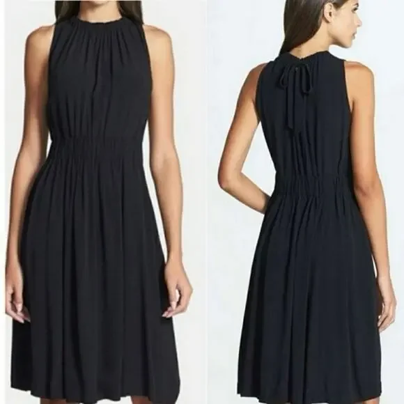 NWT KATE SPADE Rio De Janeiro Crepe Back Tie Black Midi Dress
