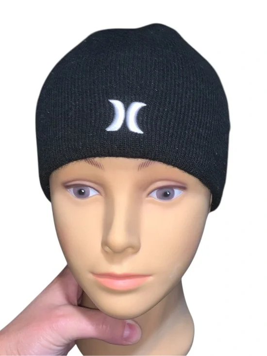 Hurley Black Knit Beanie with White Logo Youth One Size
