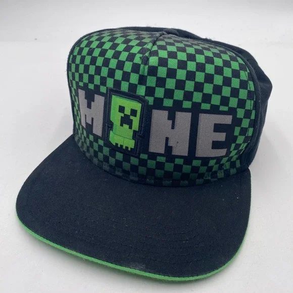 MINECRAFT Minecraft Creeper Snapback Hat Youth OSFM Black Green Checkered Gamer