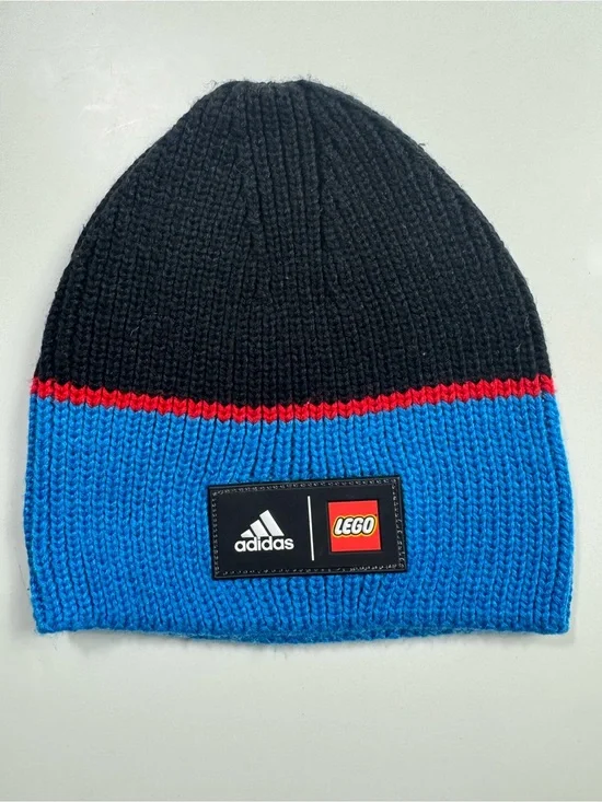 Adidas x LEGO Kids Blue Black Knit Beanie Hat One Size Acrylic Winter Cap