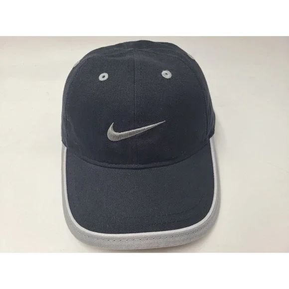 Youth Size 4-7 Nike Adjustable Hat Cap Cotton Swoosh Logo Boy Girl Black‎ Gray