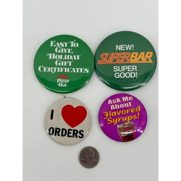 Pizza Hut Wendy's Coca-Cola Vintage Pinback Button Lot Metal Multicolor 80s 90s