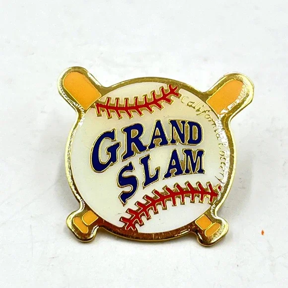 Vintage California State Lottery Grand Slam Baseball Enamel Pin Gold Tone Sports
