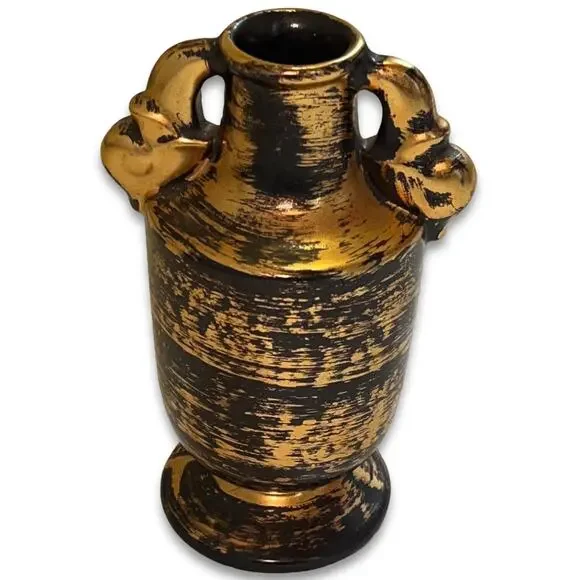 Vintage, Stangl Pottery Hand Painted Black & Gold, Ceramic, Vase