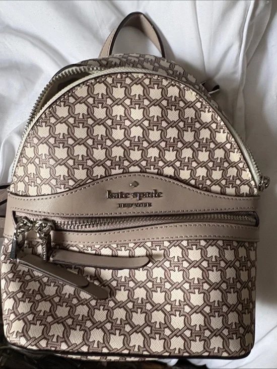 kate spade beige and brown patterned mini backpack