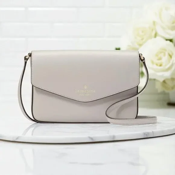 Kate Spade Sadie Envelope Crossbody Purse in Platinum Grey Leather k7378