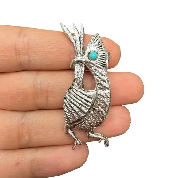 Vintage Jewelry Road Runner Brooch with Turquoise Eye Road Runner Pin