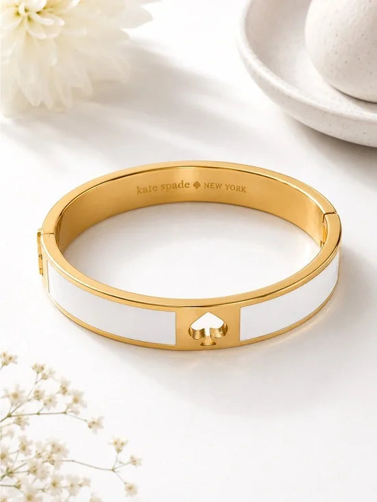 Kate Spade New York White Enamel Spade Hinge Bangle Bracelet with Dust Bag