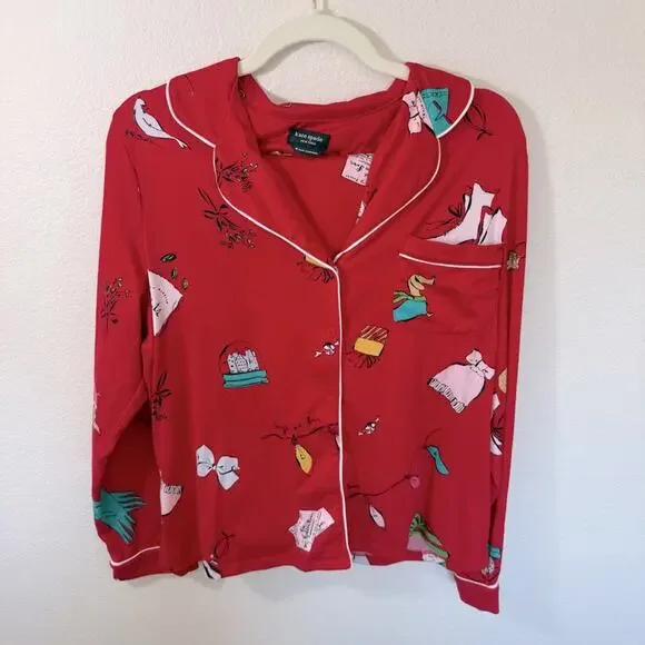 KATE SPADE Red Patterned Pajama Set