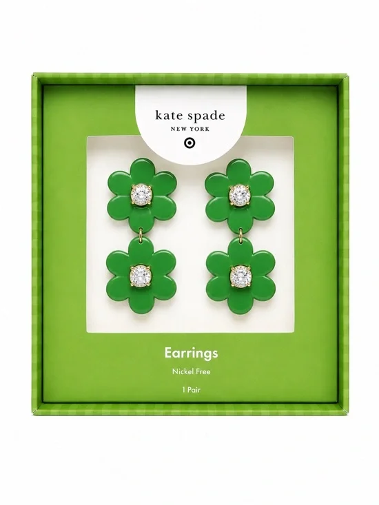 Kate Spade Green Daisy Crystal Drop Earrings NWT Box Gift Bag Target