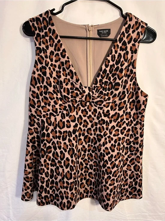 kate spade Leopard-Print V-Neck Tank Top in Tan and Black