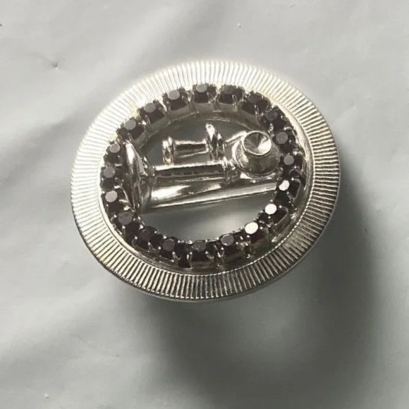 Vintage Style Silver‎ Tone Purple Rhinestone Round Halo Brooch Pin Ribbed Edge