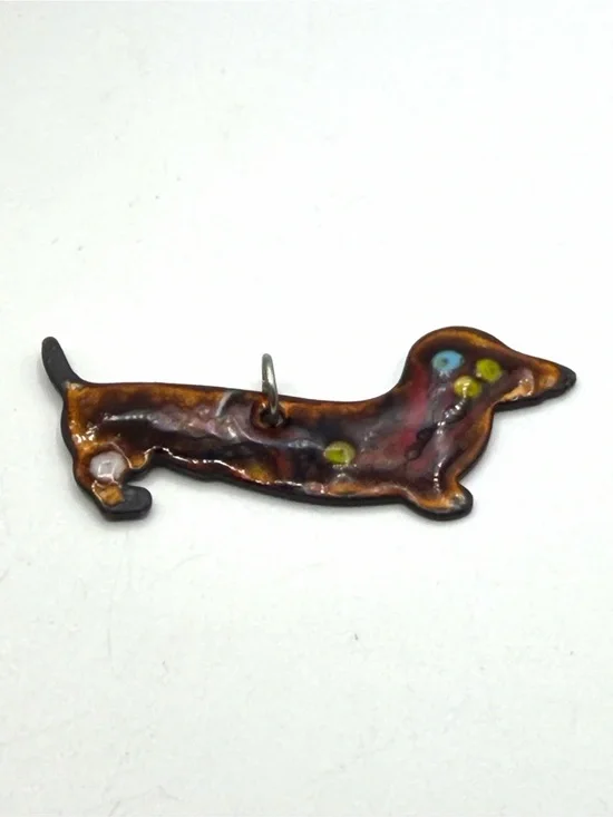 Vintage Very Cute Hand-Enameled  Dachshund Wiener Dog Charm Pendant