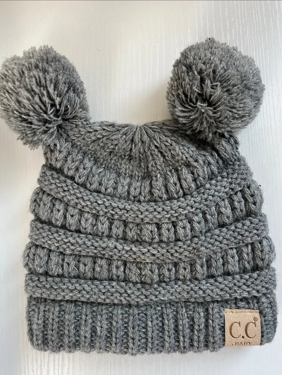 C.C Baby | Grey Double Pom Knit Beanie for Babies