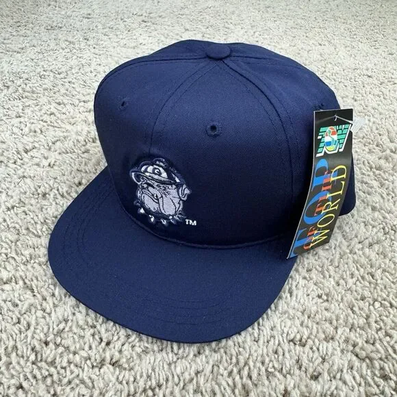 Vtg Georgetown‎ Hoyas Hat Youth Trucker Snapback Jack The Bulldog Logo Navy TOW