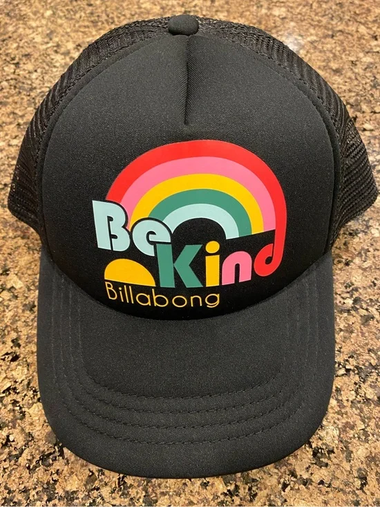Billabong Black Trucker Hat with Multicolor Rainbow 'Be Kind' Graphic