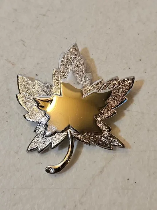 Vintage Monet Silver Tone Maple Leaf Brooch Textured Signed Fall Pin