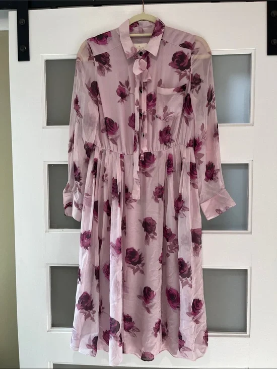 kate spade Pink Floral Midi Dress silk as seen on Kate Middleton