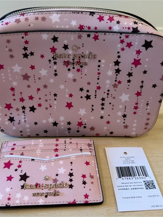 kate spade pink star print crossbody camera bag