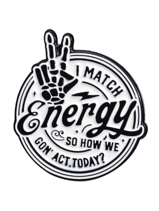 I Match Energy Enamel Pin – Skeleton Peace Sign Lapel Pin, Gothic Punk Badge