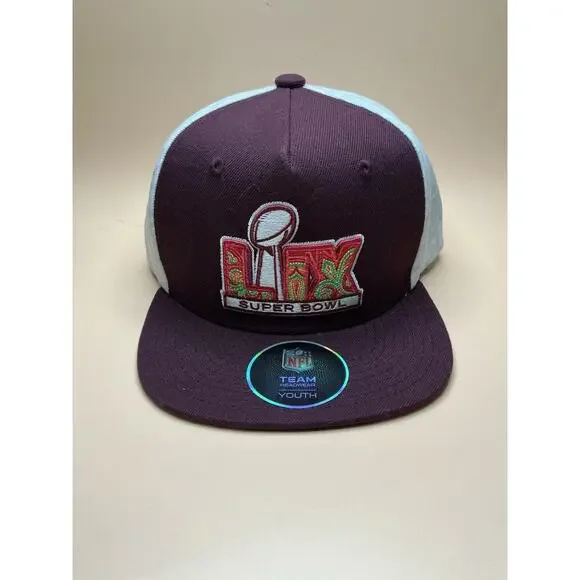 Official Youth Super Bowl 59 Ball‎ Hat, Maroon White, Mardi Gras, New with Tags.