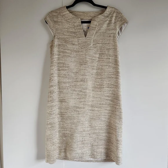 Kate Spade Heleen Gold Metallic Tweed Cocktail Dress Size 6 Wedding Guest Shift