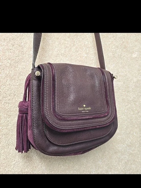 Kate Spade Rianne Signature Leather Suede Shoulder Bag Burgundy GREAT CONDITION