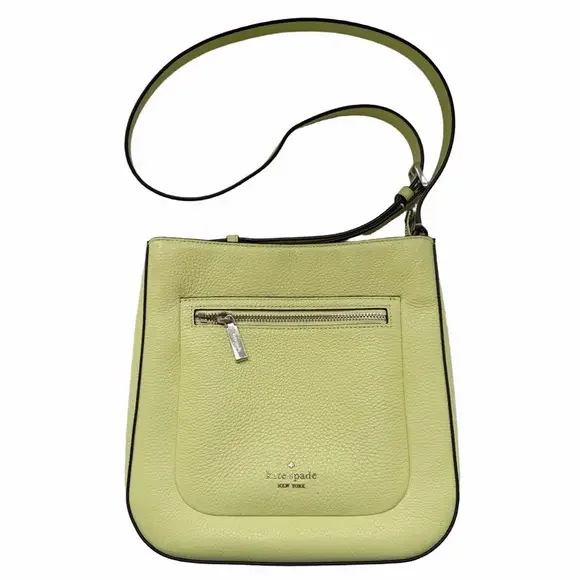 Kate Spade Leila Top Zip Crossbody Bag Frosty Lime Yellow Pebbled Leather Purse