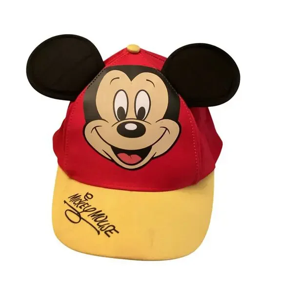 Disney Parks Mickey Mouse Kid Red Yellow Bill Baseball Cap 3D Ears and Signature