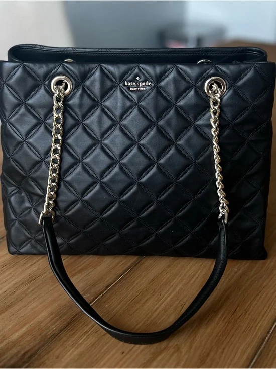 Kate Spade Quilted Leather Chain-Handle Shoulder Bag - Black w/ Silver Hardware