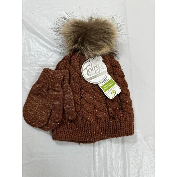 Toby And Me  Knitted Winter Beanie Hat with Mittens Infant Girls