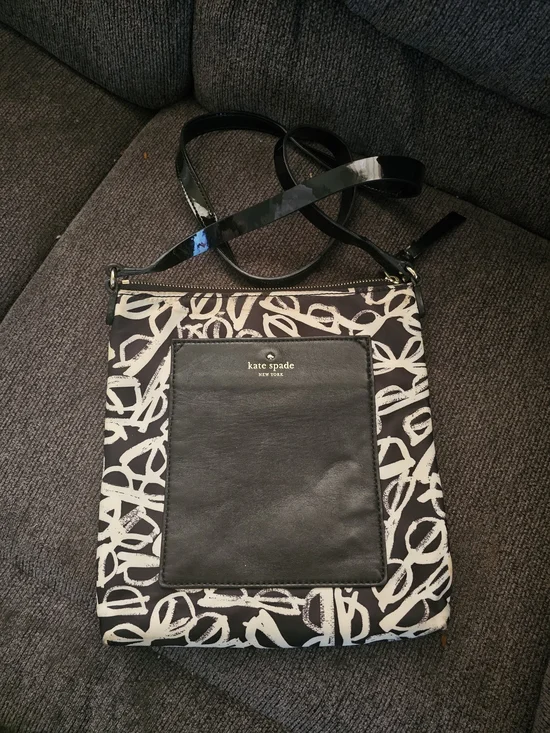 kate spade Black & White Scribble-Print Crossbody Messenger